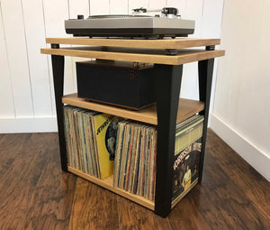 *ON SALE* White oak stereo and turntable console with album storage.