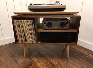 Stereo and turntable cabinet with isolation platform, solid walnut.
