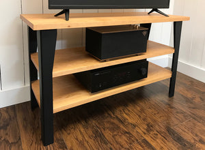 Cherry TV and media console with optional album storage.