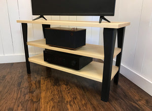 Maple TV and media console with optional album storage.
