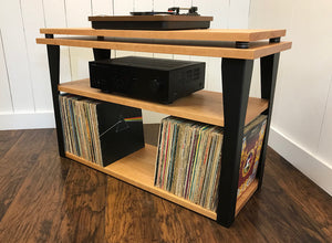 *ON SALE* Cherry stereo and turntable console with album storage.
