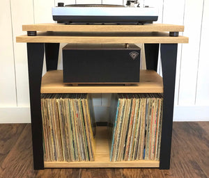 *ON SALE* White oak stereo and turntable console with album storage.