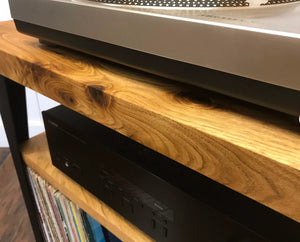 Butternut stereo and turntable console with album storage.