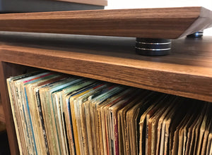 Solid walnut stereo and turntable console with album storage