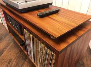 Stereo cabinet, solid mahogany with album storage and turntable isolation platform.