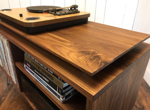 Solid walnut stereo and turntable cabinet with album storage