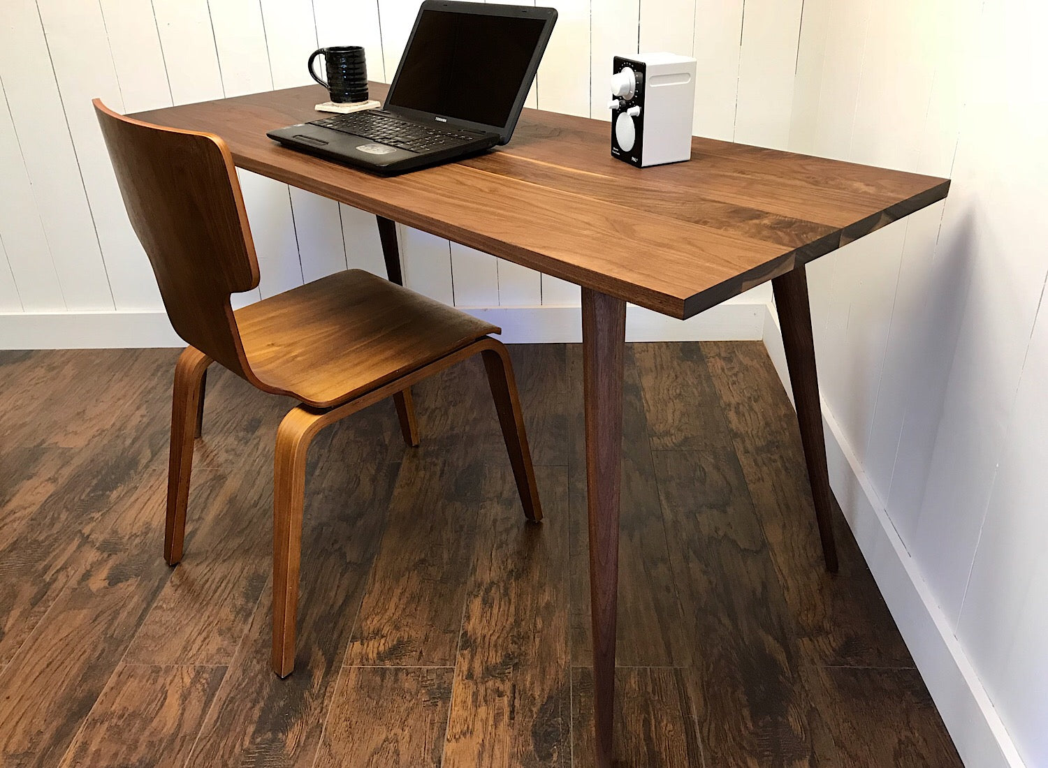 Solid walnut mid century McCobb style desk. Scott Cassin Furniture