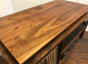 Solid walnut stereo and turntable cabinet with isolation platform. 