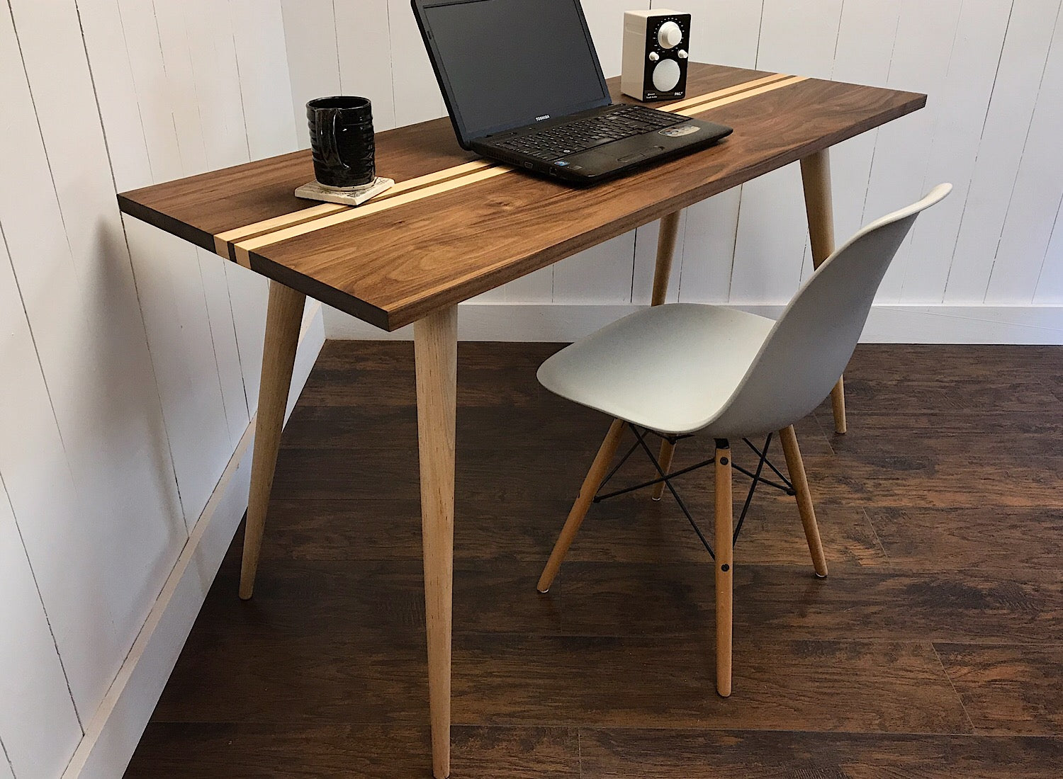 Solid walnut mid century style desk with maple accents. - Scott Solid walnut mid century style desk with maple accents. - Scott