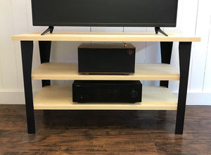 Maple TV and media console with optional album storage.