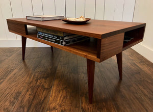 Thin Man solid mahogany coffee table with storage.