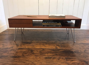 Thin Man solid mahogany coffee table with storage.