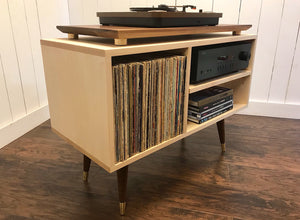 Mid century modern stereo and turntable cabinet, solid maple.
