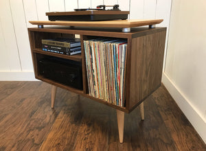 Stereo and turntable cabinet with isolation platform, solid walnut.
