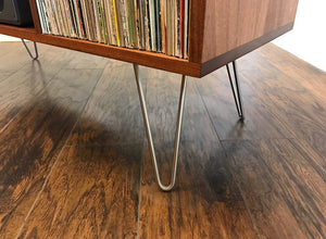 Solid mahogany mid century cabinet for stereo, turntable and albums. 